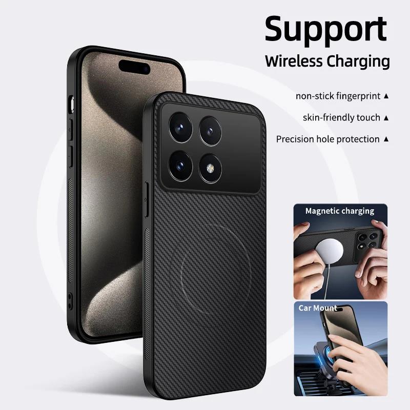 Shockproof Carbon Fiber Soft Phone Case For POCO X7 X6 Pro F6 Pro F7 Ultra C61 C71 C75 M7 Magnetic Wireless Charging Cover Cases