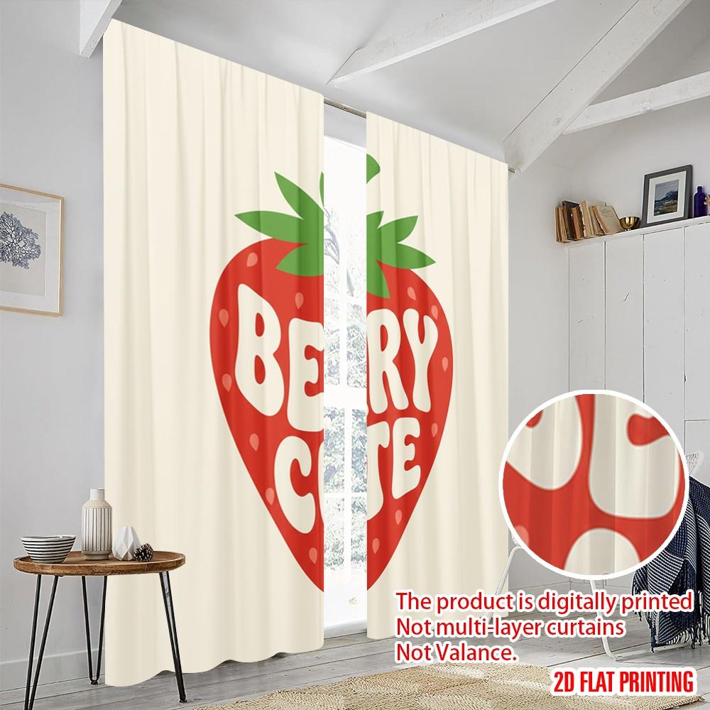 2ks 2D plochý tisk Záclona Velmi roztomilá jahodová látka Bez elektřiny Sváteční dekorace do ložnice kanceláře obývacího pokoje