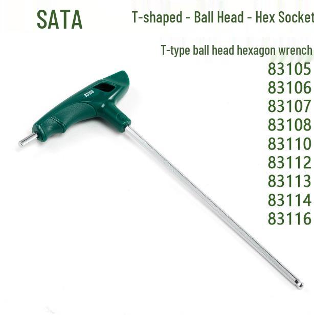 SATA T-Handle Ball-End Hex Key Set (Sizes: 83105-83106-83107-83108-83110-83112) 2mm Ball-End T-Handle