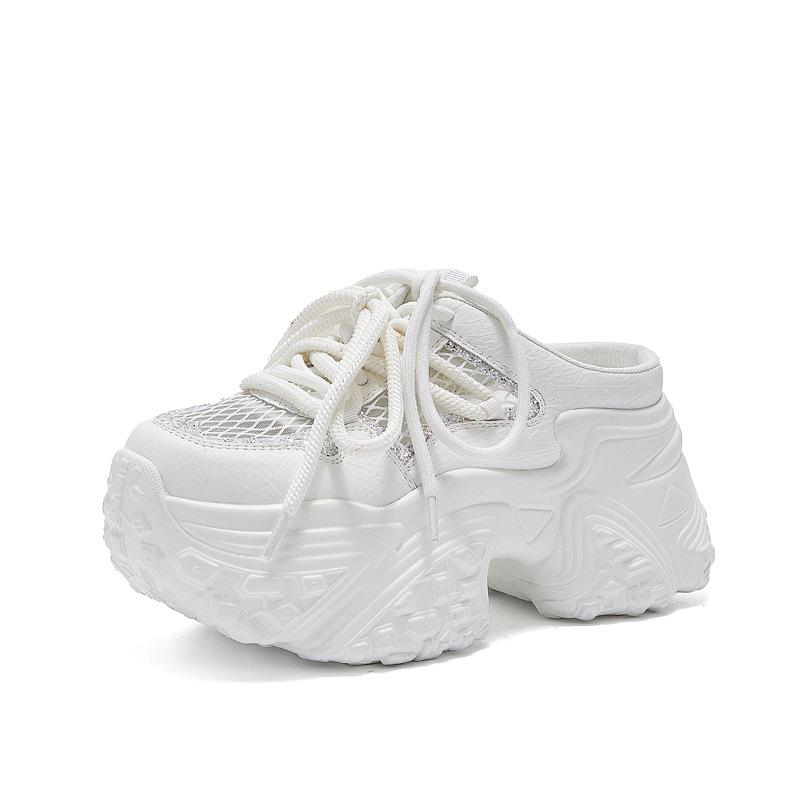 

Baotou half slippers women s 2025 summer new outer wear leather versatile mesh breathable muffin thick bottom lazy sandals 39 белый