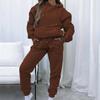 Womens Solid Color Hooded Long Sleeve Sweatshirt Set Casual Street Style Outfit