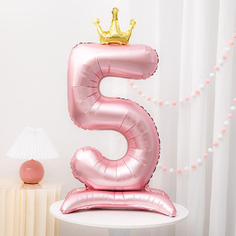 32/42inch Crown Decor Pink Aluminum Foil Digital Balloon Number Balloon For Birthday Party Decor Supplies Girls Birthday Favor