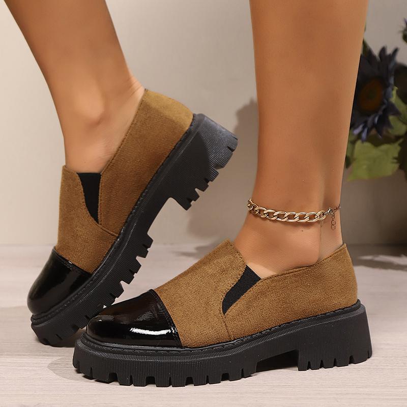 Fashion Women's Chunky Platform Loafers Leopard Print Slip On Casual Shoes Woman Fashion Patent Leather Thick Sole Dress Shoes Plus Size