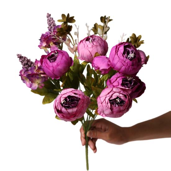 Europietiško stiliaus ryškus imituotas bijūnų puokštė ilgai išliekanti 13 galvų dirbtinė bijūnų gėlė „pasidaryk pats“ meno amatų vestuvių namų dekoravimas