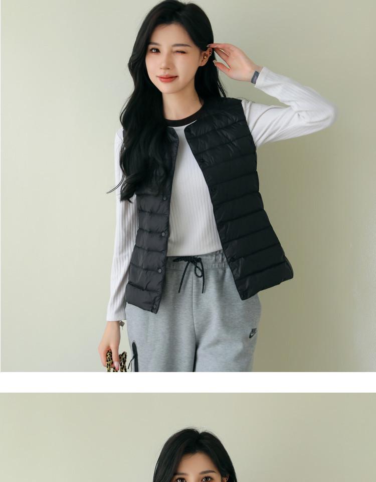 Gilet Imbottito Leggero da Donna con Scollo Rotondo & Scollo a V Vestibilità Aderente Senza Maniche