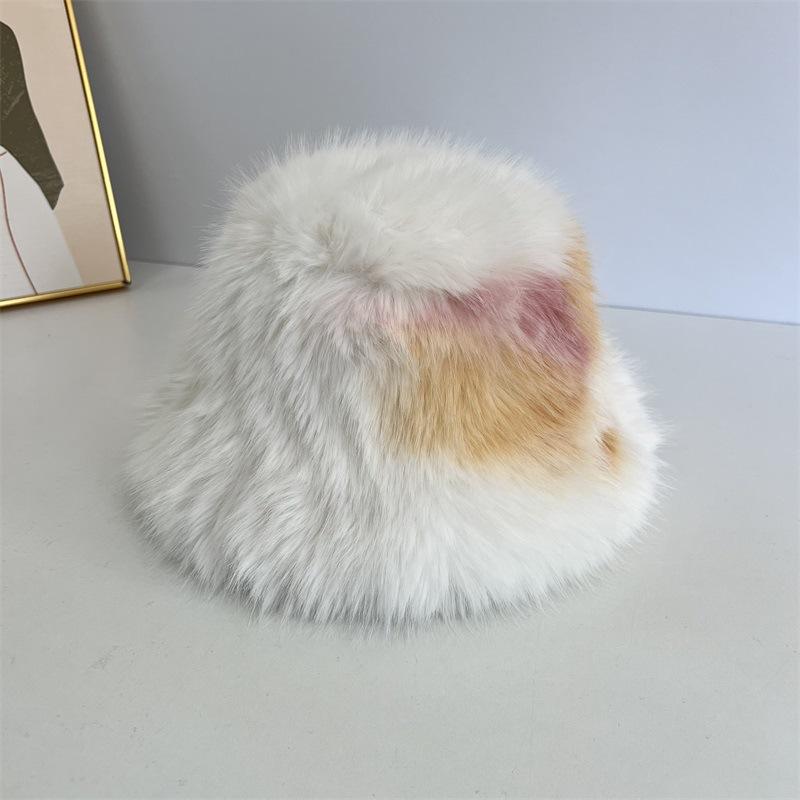 

Autumn and winter new fashion plush hat women s white thickened basin hat shows a small face to cover the face bucket hat tide M（56-58cm）