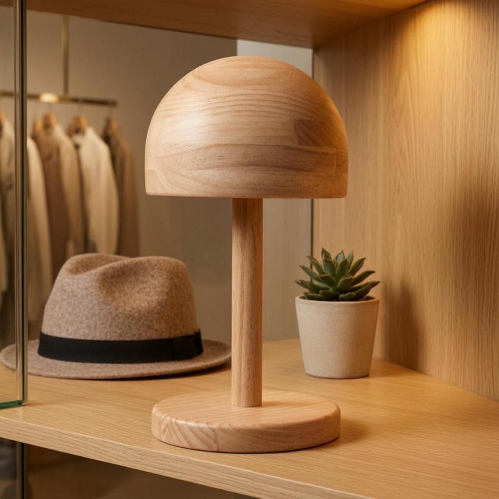 Hat Display Stand with Round Base Wooden DomeShaped for Retailers, Collectors,