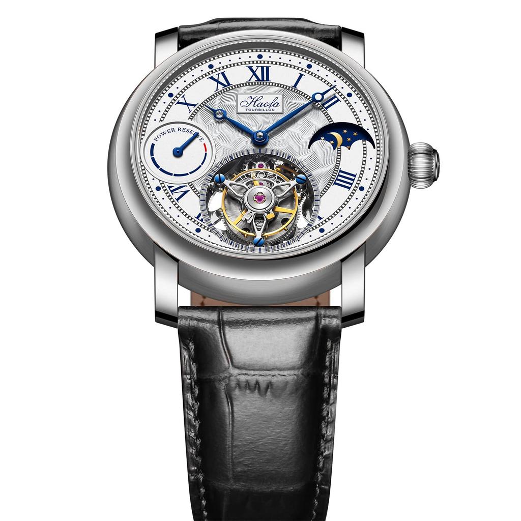 HAOFA Watch Tourbillon Mechanical Manual Winding Power Reserve Display Hollow Dial Moon Phase Stylish Luxury Sapphire Glass Popular Waterproof Gift