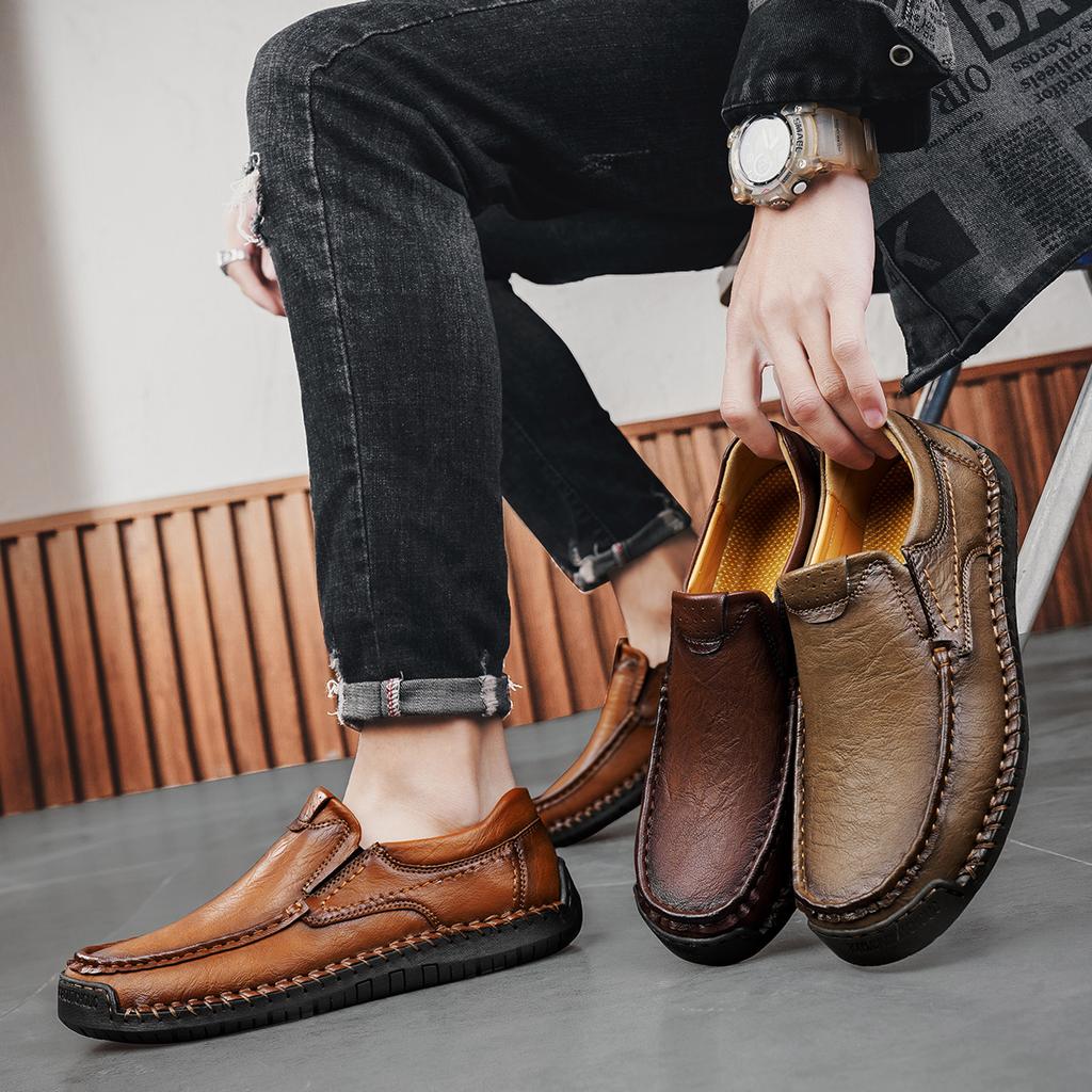 Men's Loafers Slip On Leather Casual Shoes For Men Moccasins Plus Size 39-48 Flats Sneakers Handmade Shoes