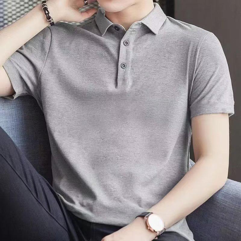 

2023 Men s Trendy Short-Sleeve Solid Color Polo Shirt 5XL світло-сірий колір