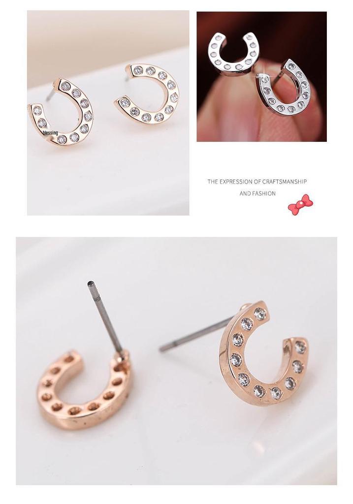Elegant U-shaped Micro-inlaid Diamond Earrings for Girls - Cute & Stylish