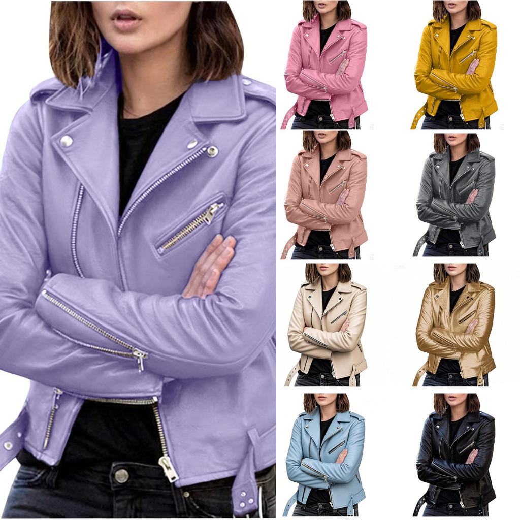 Women's PU Leather Motorcycle Jacket - 2026 Korean Style, Slimming, Short Trendy Fall/Winter Outerwear