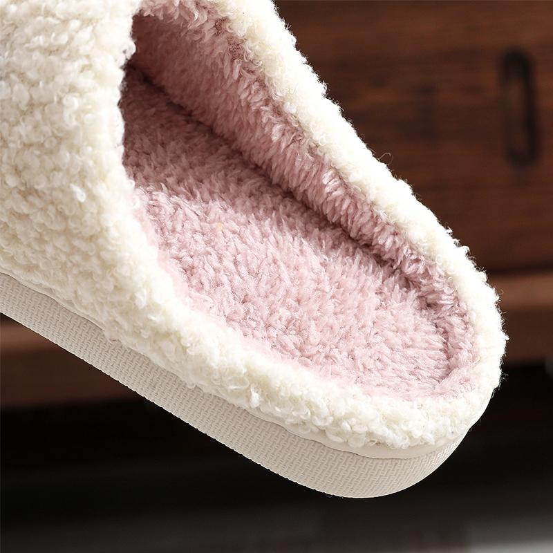 Fashion All Match Cartoon Eyes Cotton Women Slippers Winter White Faux Fur Pull On Slides Woman Non Slip Soft Bottom Plush Shoes Female