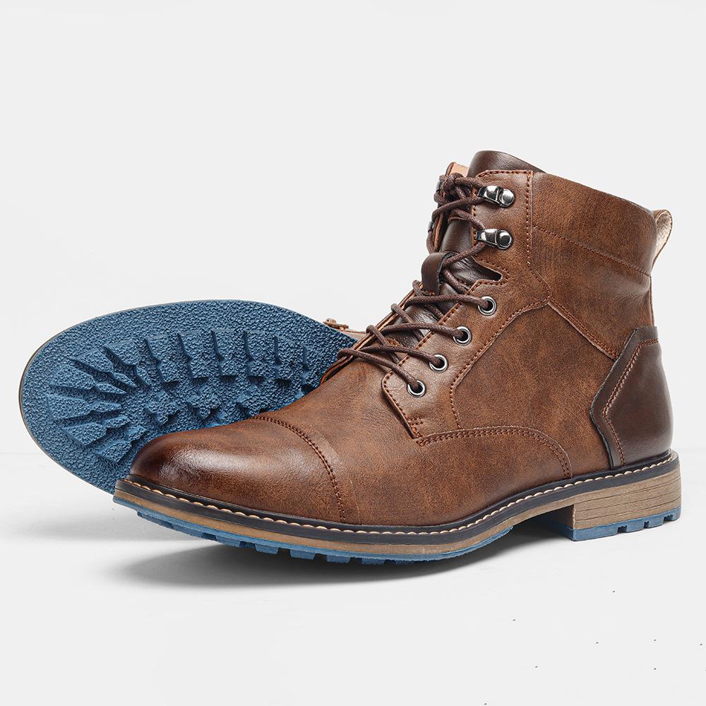 Plus Size Men's High-Top Leather Workwear Ankle Boots - US Size Fashion Martin Boots
