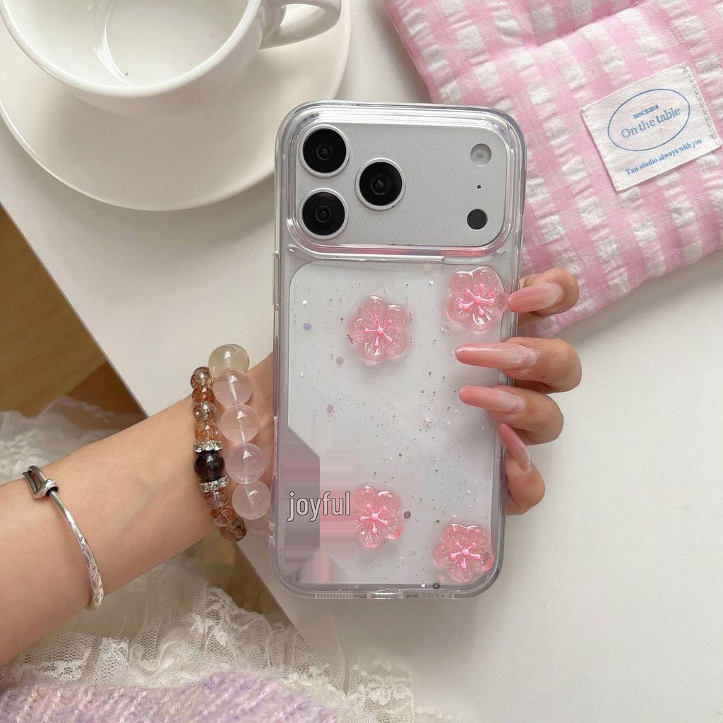 3D Rosa Kirschblüten Epoxid Handyhülle für iPhone 17 Pro Max/15 Pro Max/12