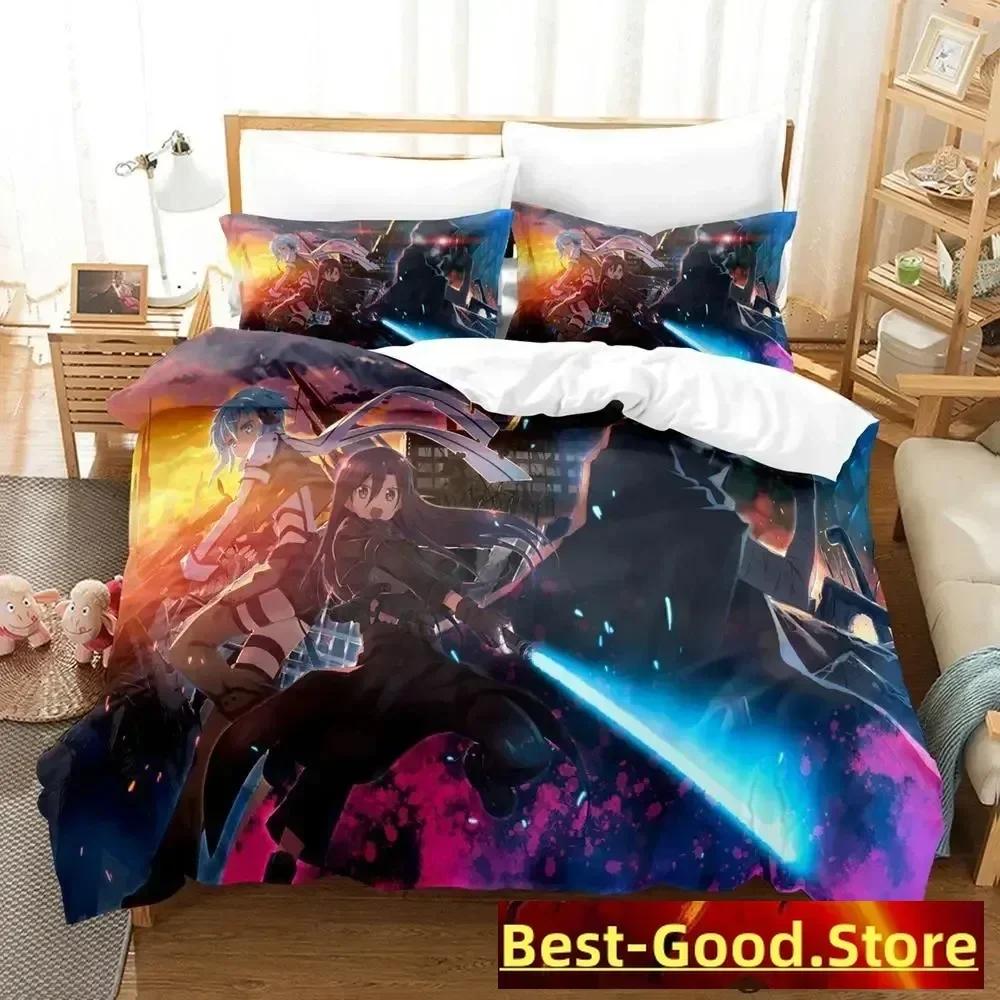 Sword Art Online Ii Bedding Set Cartoon Anime Three-Piece Set Adult Kid Bedroom Duvetcover Sets 3D Kawaii Roupas De Cama