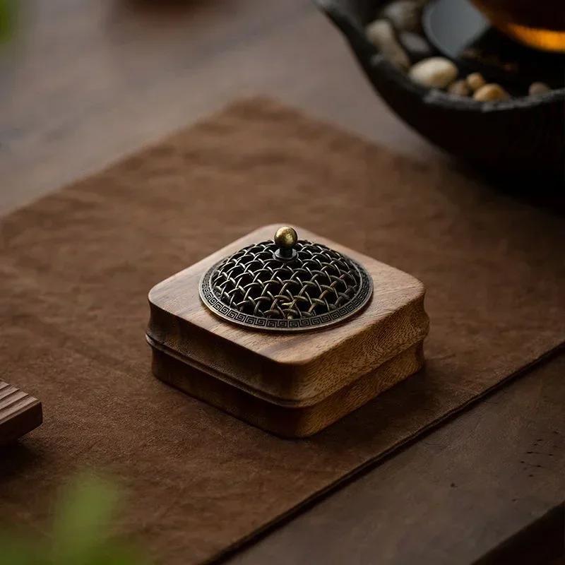 Indoor Sandalwood Incense Holder Walnut Wood Incense Burner Household Moxibustion Base Mugwort Pillar Incense Burner Decoration