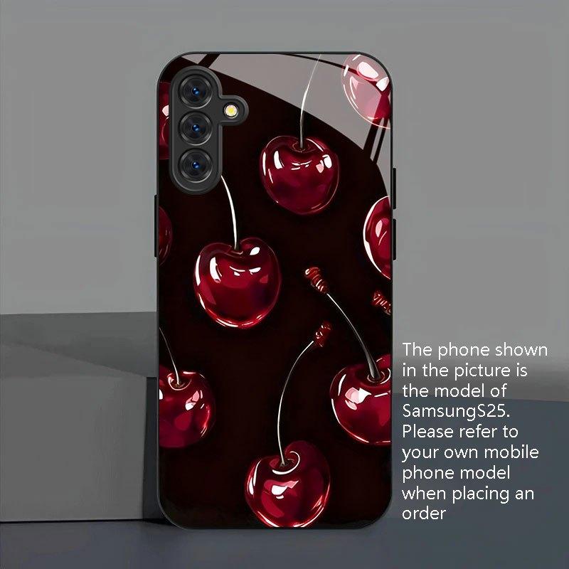 Crimson Cherry Phone Case Glass for Samsung S25 S24 S23 S22 Ultra S20 Ultra A16 A36 A54