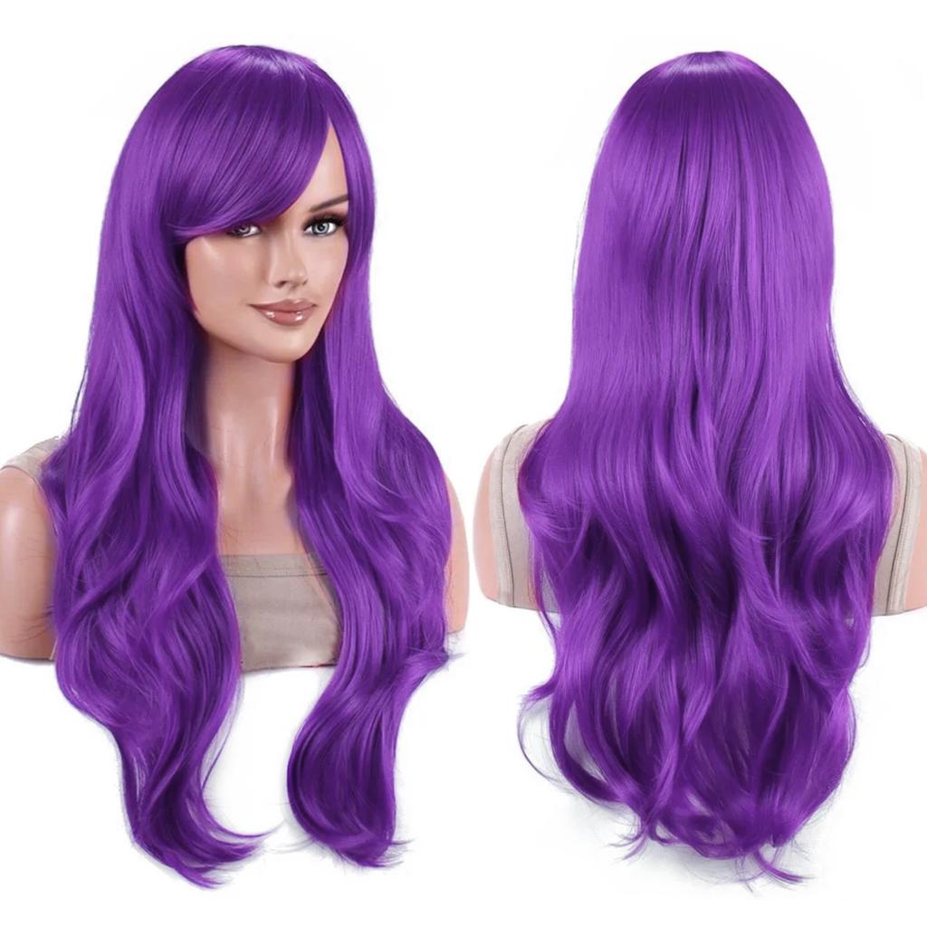 Parrucche Colorate Sintetiche Ondulate per Cosplay Lunghe 70cm con Frangia Parrucca Costume per Donne