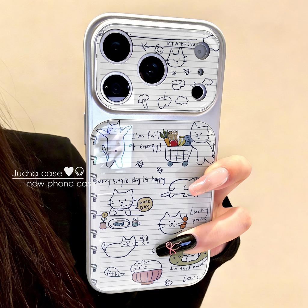 Applicable to Apple 17promax mobile phone case cartoon creative advanced sense air fun new graffiti blue line cat