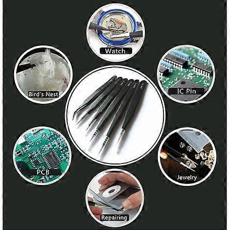 6PCS Anti-Static Precision Tweezers Precision Tweezers Anti-Static Stainless Steel Precision Tweezers for Electronics, Watch and Clock Repair, Jewelr