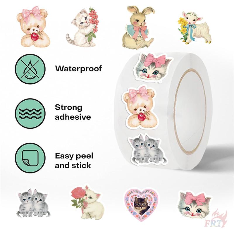 500Pcs/Roll Retro Animals Aesthetics Kids Rewards Stickers - DIY Scrapbooks Album Decor Sealing Label Decals