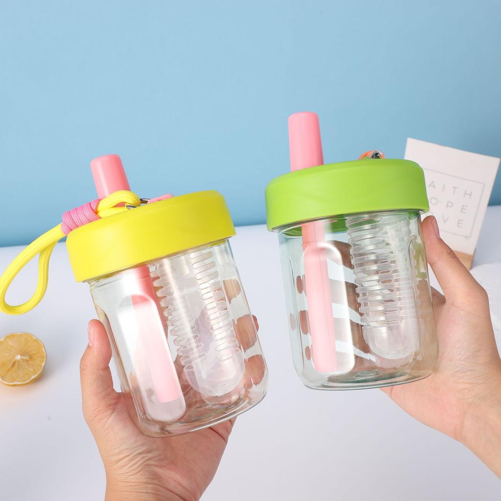 500ml Straw Cup With Leak-Proof Lid For Lady Cute Food Grade Heat Resistant Cup Tea Separation Filter Cups With Handle Water Cup