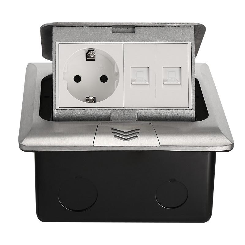 Type 45 Multi-functional Recessed Pop-up Floor Socket with RJ45 and USB, UK and EU Compatible