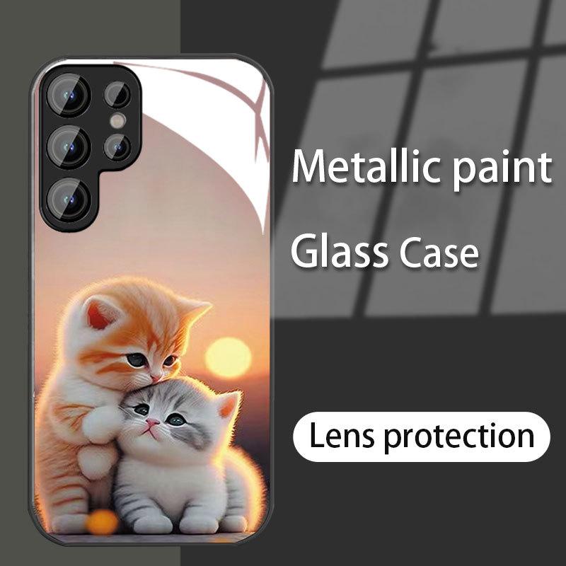 Katzen Geeignet für Samsung S24PLUS Handyhülle S23 Mädchen S22 Hautfreundlich A52 Glashülle A54 Rundumschutz A14