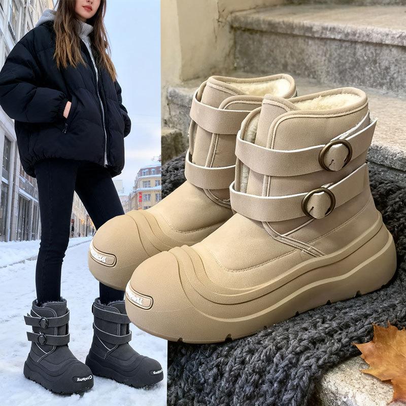 Winter velvet open smile snow boots women's American ugly cute big head Martin boots women's thermal boots couple cotton shoes