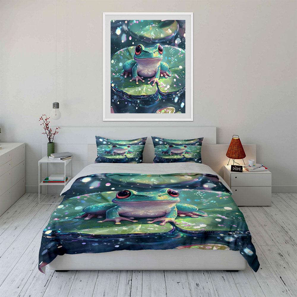 Colorful Frog Decorative Set Soft Comfortable Duvet Cover Bedding Set Included 1*Duvet Cover & 2*Pillowcases, Gift