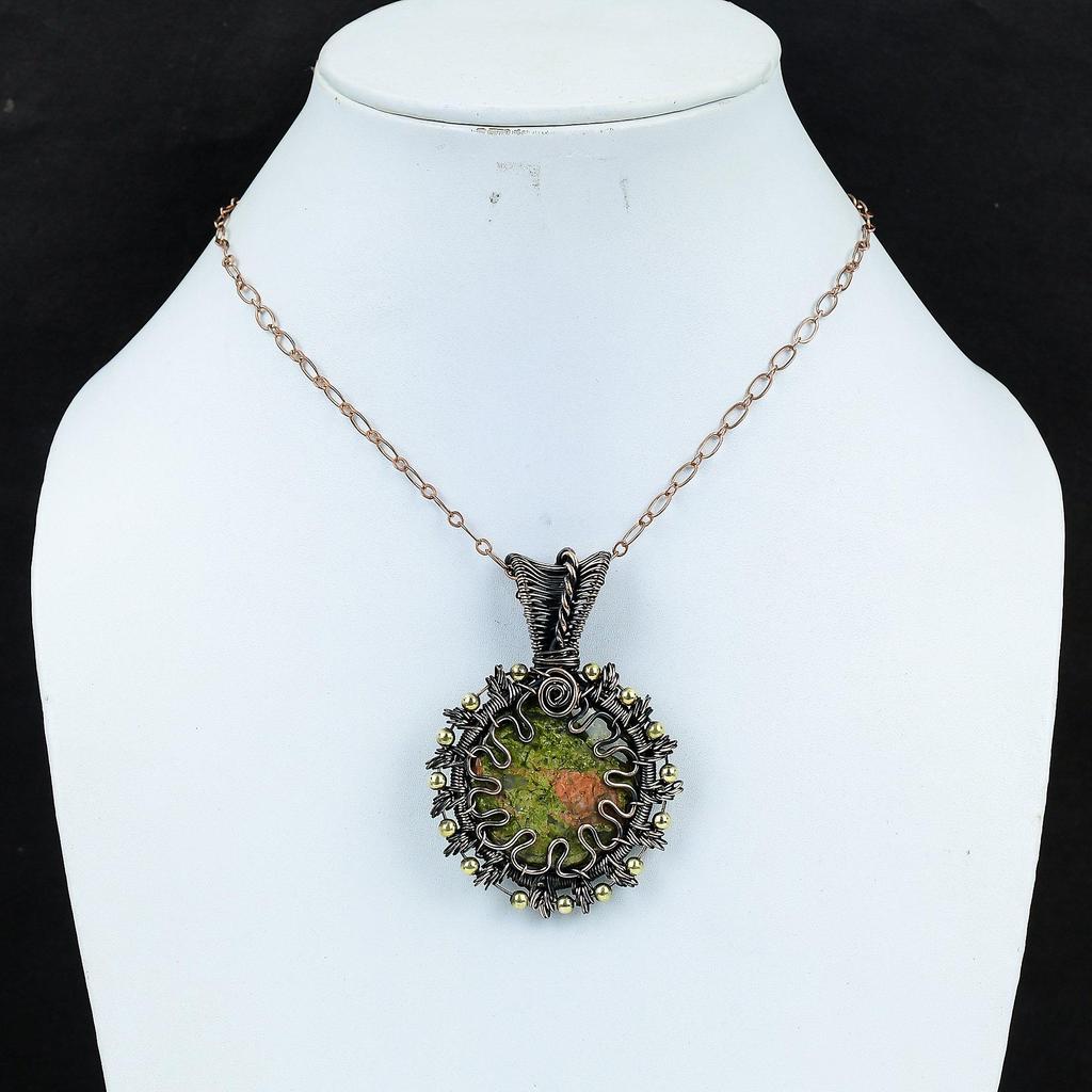 Unakite Gemstone Handmade Copper Wire Wrap Jewelry Gorgeous Pendant For Wedding Gift