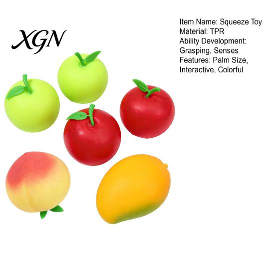 Hand Therapy Ball 6Pcs Fruit Squeeze Toys for Stress Relief Soft TPR Satisfying Fidget Palm Kneading Toy Sensory Cute Colorful Kids Teens Adults