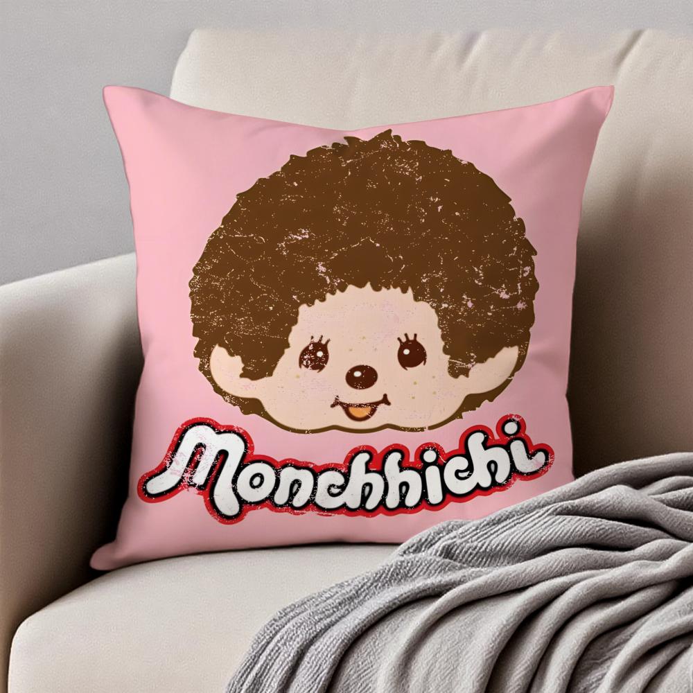 Cartoon MMonchhichis Cushion Cover Pillowcase Antidustmite Invisible Zipper Short Plush Sofa Cushion