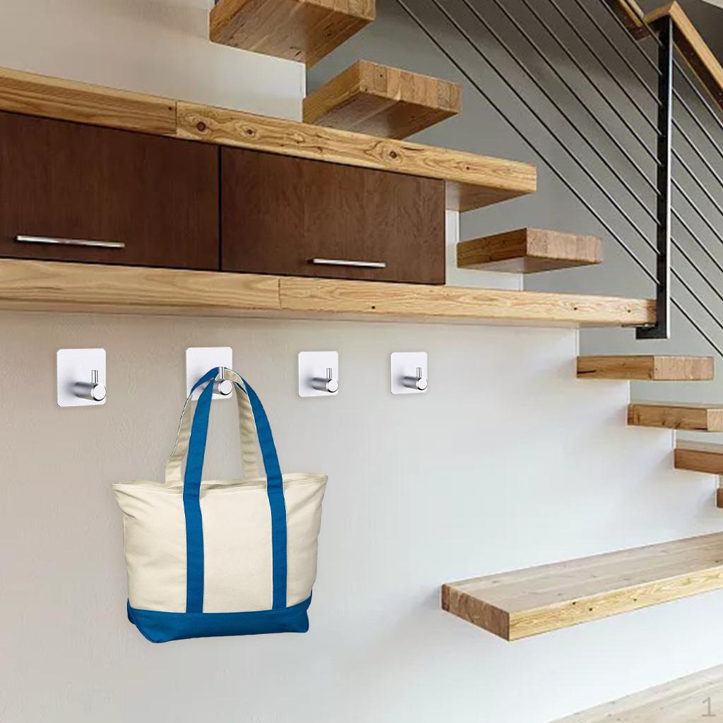 

4Pcs Self- Towel Hooks Hanging Bathrobe Punch Wall Holder silver style 1