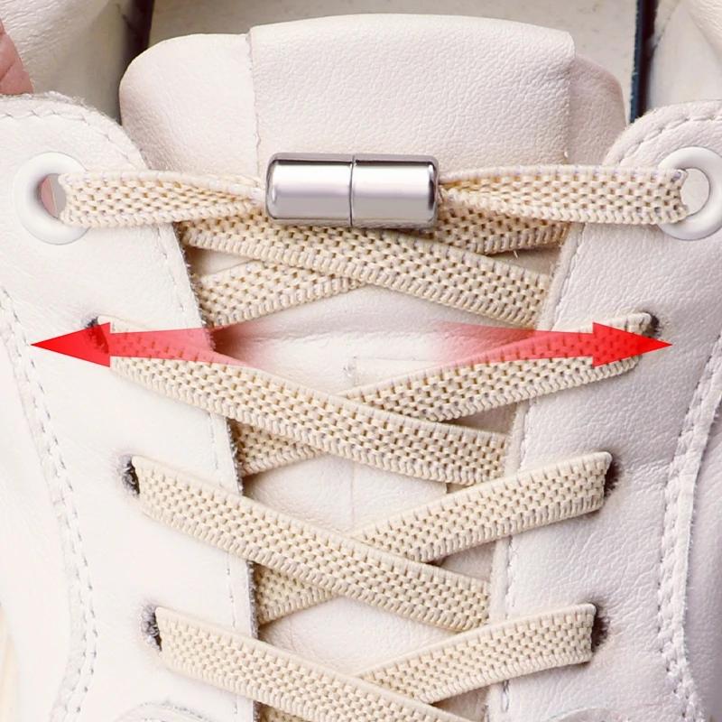 2Pair Capsule Lock Shoelaces Elastic Laces Sneakers No Tie Shoe Laces Without Ties Kids Adult 0.6cm Flat Shoelace for Shoes