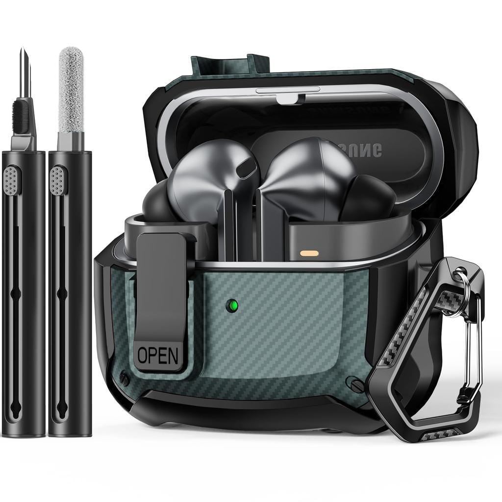 For Samsung Galaxy Buds 3 Pro/Buds 3 Case Cover with Secure Lock Clip Shockproof Protective Case with Carabiner & Cleaning kit