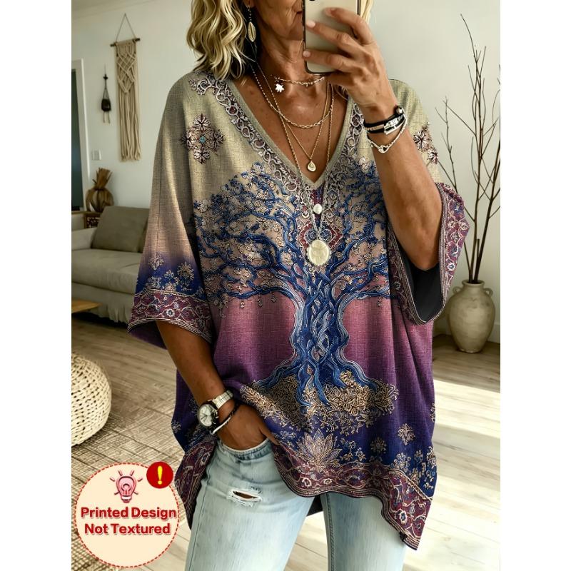 Casual Loose V‑Neck Tunic Blouse