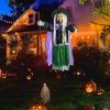 6 FT Halloweenská létající čarodějnice dekorace Hlasem aktivovaná animatronická čarodějnice na koštěti se svítícíma očima pro zahradu dvůr trávník venkovní vnitřní dekorace