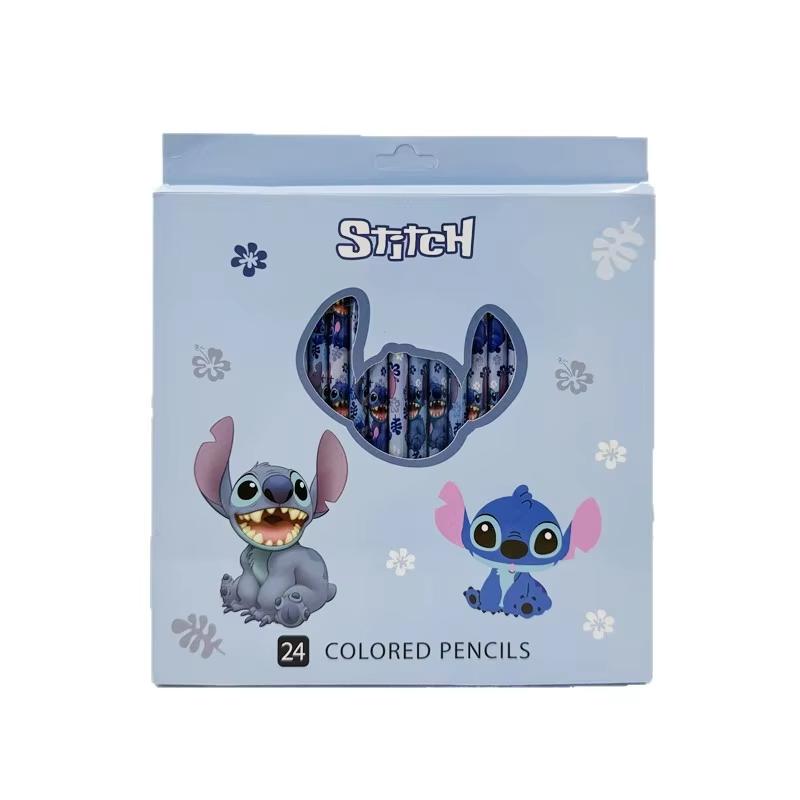 MINISO 24 Stück Anime Bleistiftset Lilo&Stitch Serie Kinder Schreibwaren Stift Schulsachen Niedlicher Spitzer Geburtstagsgeschenk