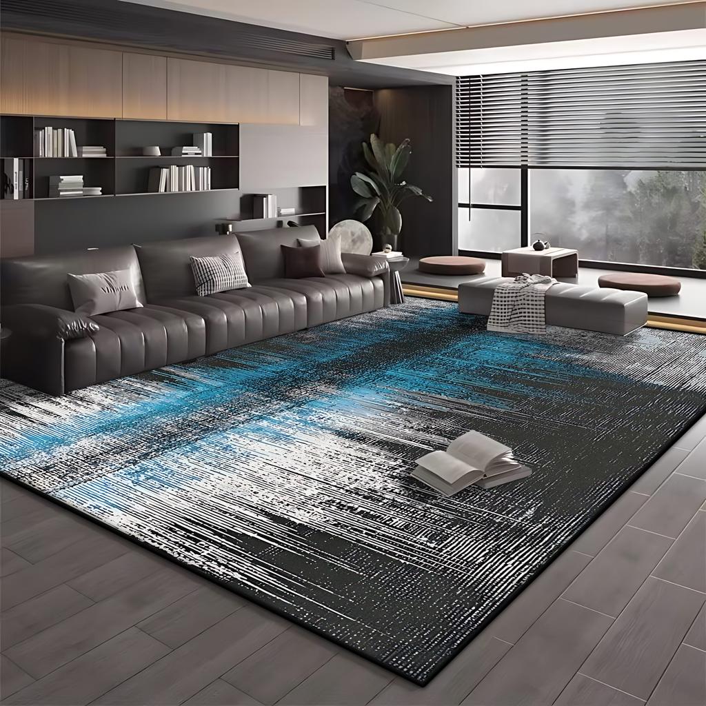 Moderne Einfache Wohnzimmerdekoration Teppich Große Fläche Weicher Lounge-Teppich Blau Schwarz Teppiche für Schlafzimmer Waschbare Rutschfeste Bodenmatte