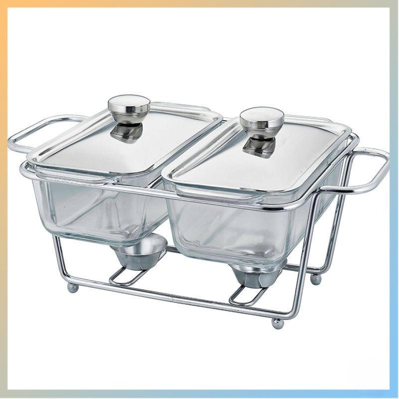 Square Glass Buffet Stove Compartmentalized Flip Top Food Heating Container Restaurant Hot Pot Alcohol Stove