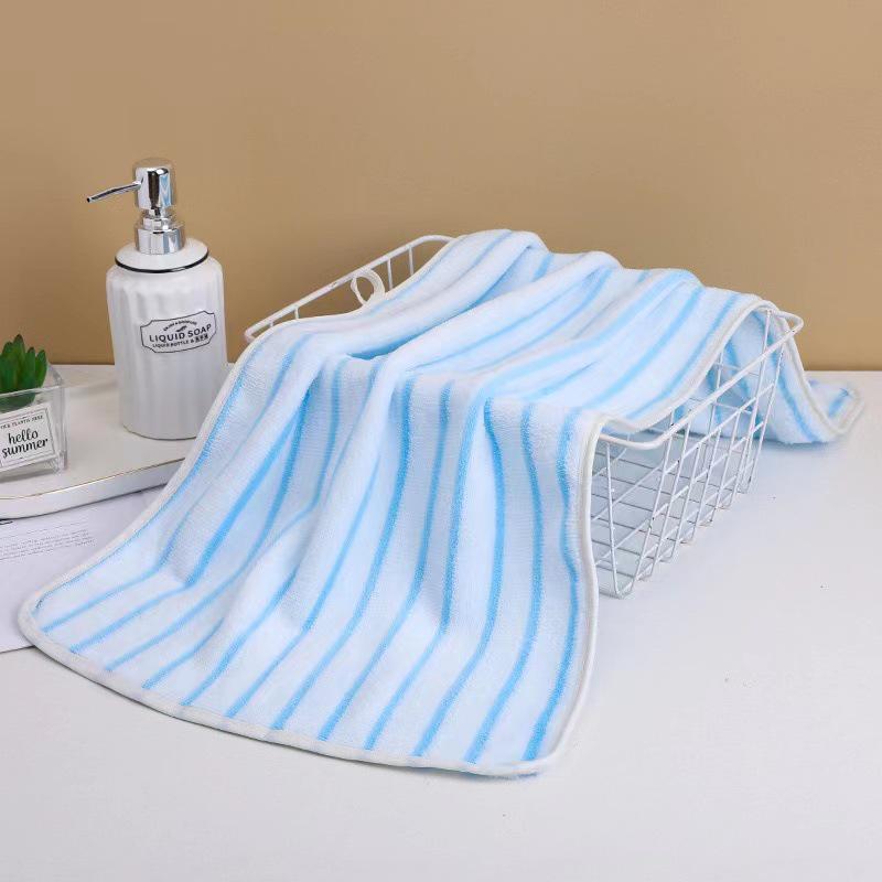 Striped Coral Fleece Bath Towel - Absorbent, Thickened Beach & Household Use