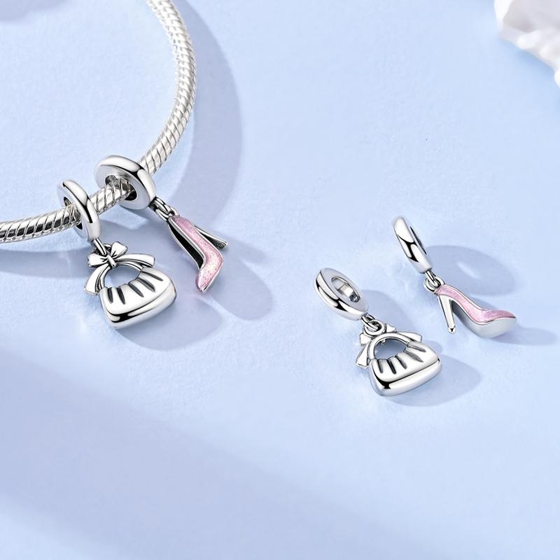 Charms 925 Silver Golden Lucky Star Ballet Shoe Heart Bead Pendant Charms Fit Bracelet Necklace Womens Jewelry