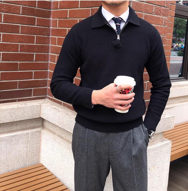 Men's British Style Slim Fit Half-Zip Pullover Sweater - High Neck, Lightly Mature, Gentlemanly Simple Knitwear for Spring and Autumn.