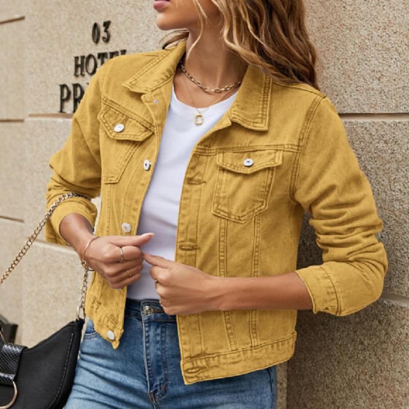 Women Autumn Denim Short Jackets Ladies Winter Single Breasted Long Sleeve Turn-down Collar Jeans Coats