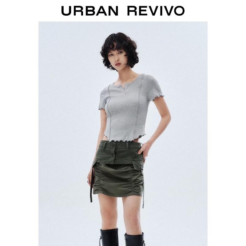 UR2026 Women s Ruffle Trim Slim Fit T-Shirt M