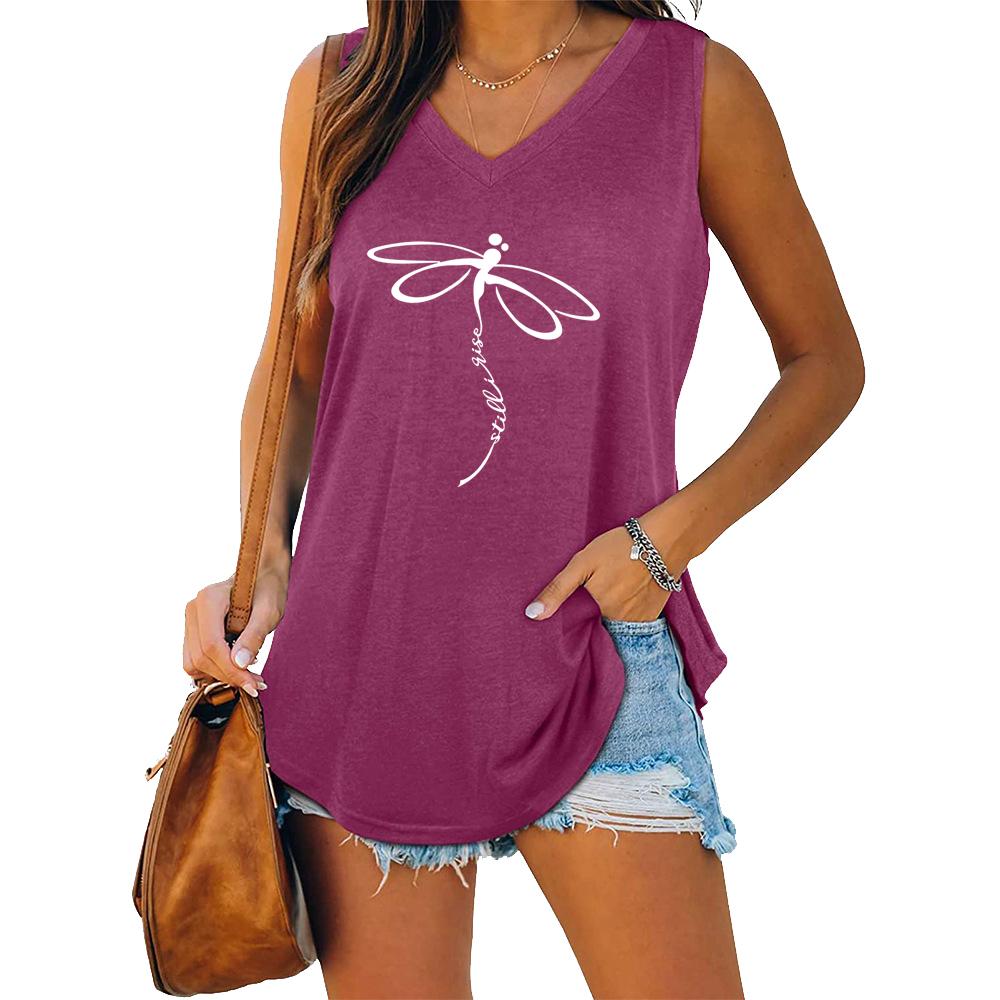 Women Fashion V-neck Sleeveless T-shirt Women Casual Loose Tank Top