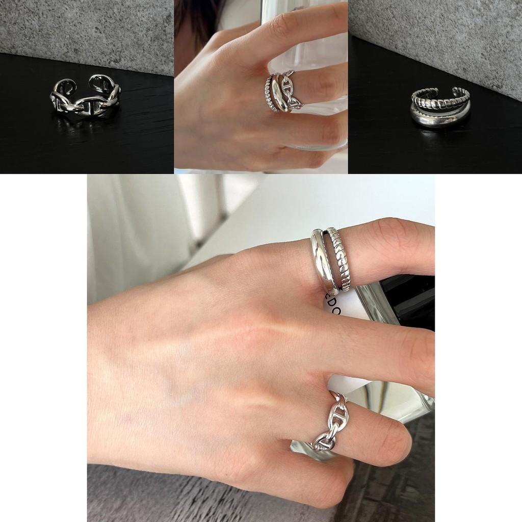 Korean Trendy Style Minimalist Twisted Double Layer Ring For Women With Vintage Charm