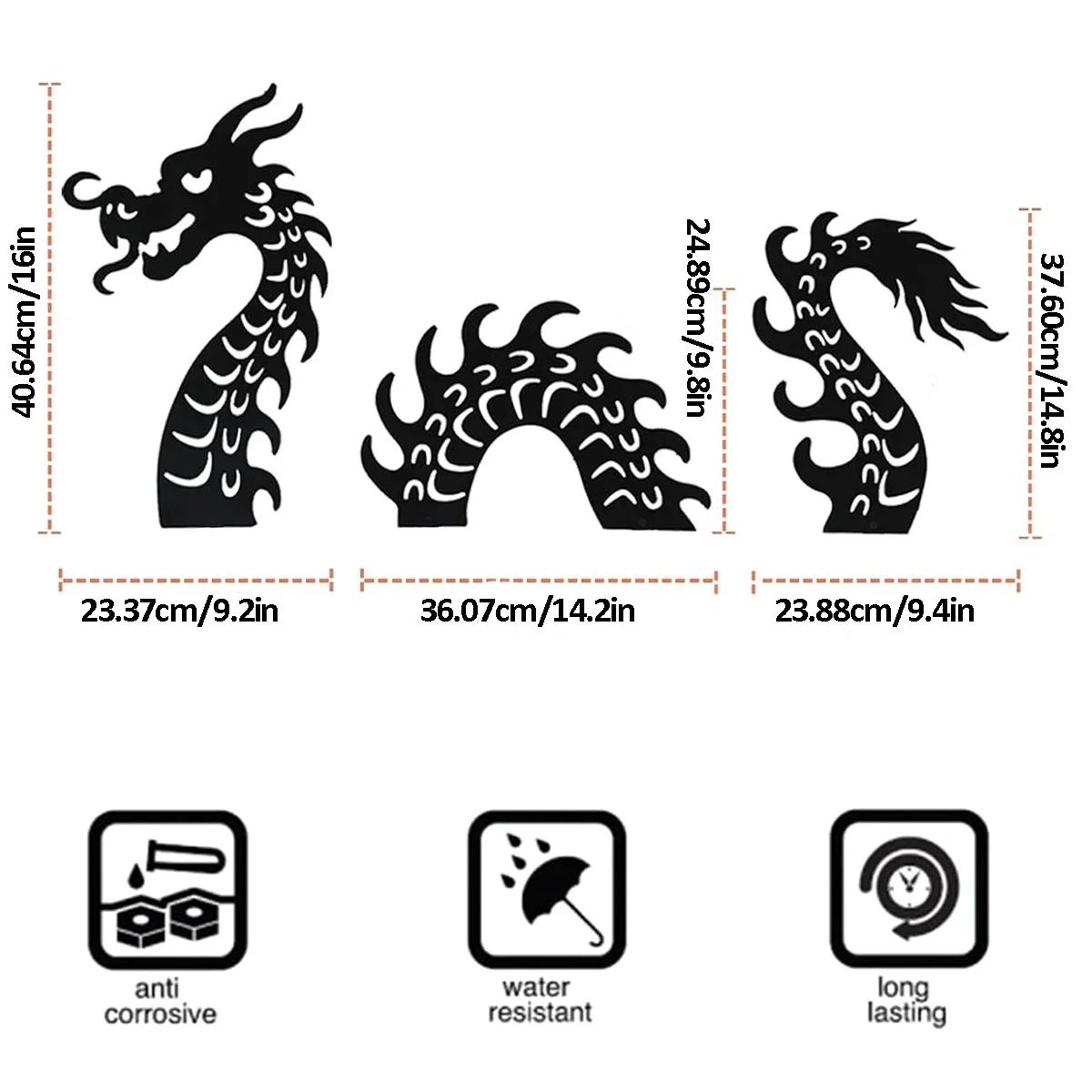 

Набор из 3 потрясающих металлических садовых колышков в виде драконов: Декоративные украшения для газона и патио. Добавьте очарования вашим уличным пространствам. чёрный